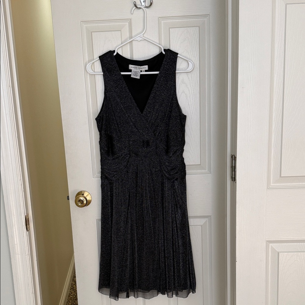 Maggy London Black Sparkle V-Neck Midi Dress - Size 12